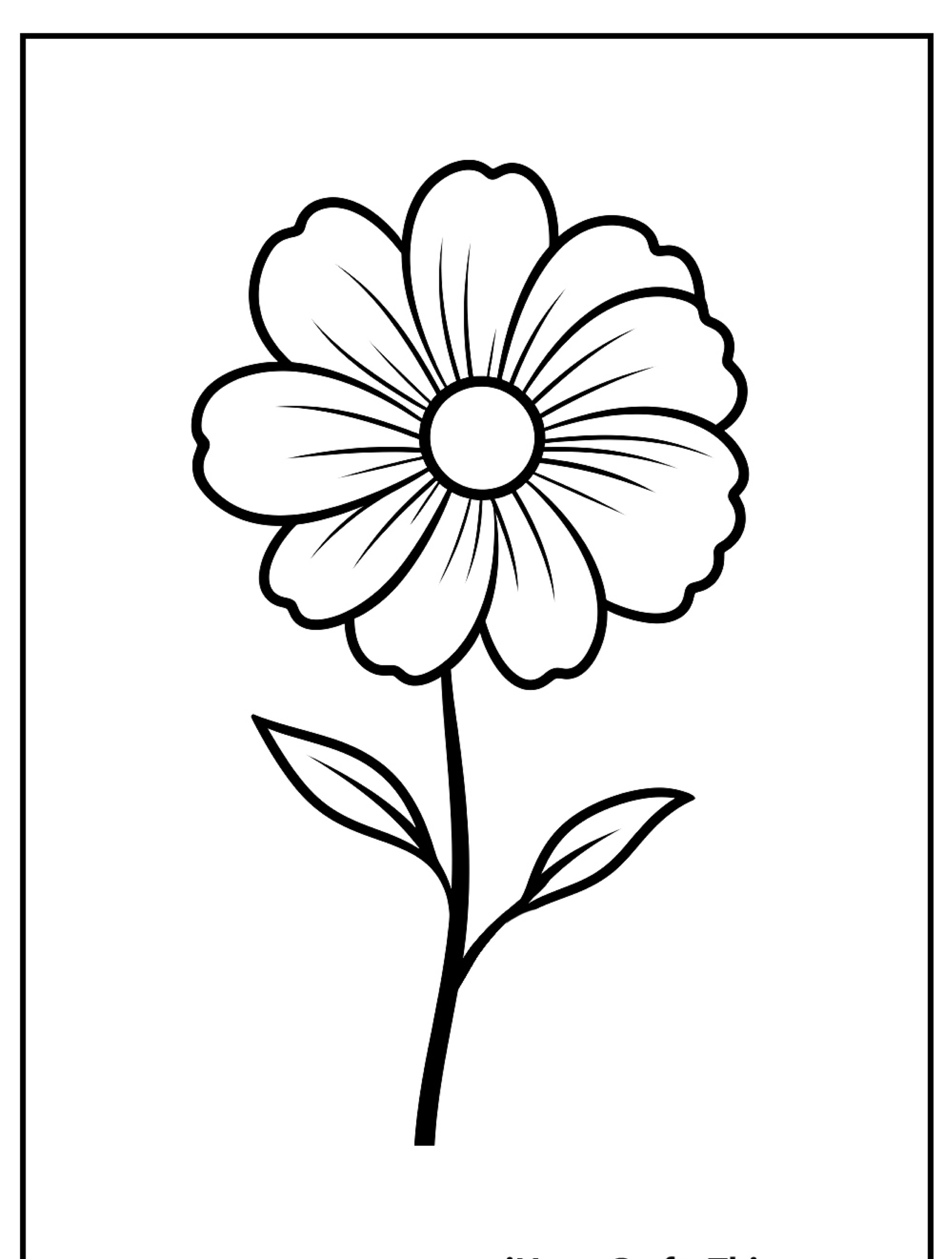 Um desenho simples de flores em preto e branco apresentando uma flor com seis pétalas, duas folhas e um caule.