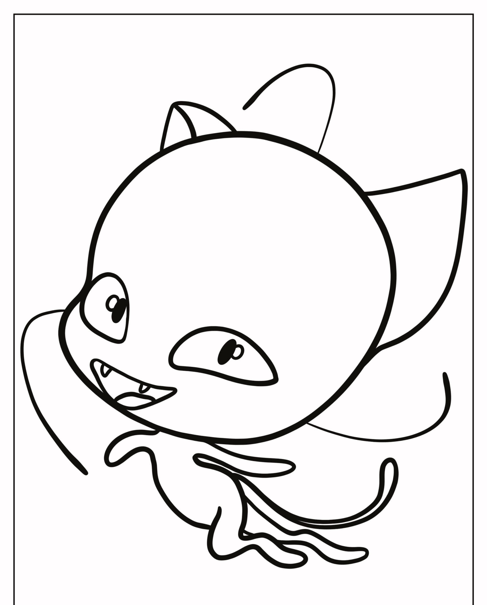 Um desenho de um personagem de desenho animado parecido com um gato, com olhos grandes e uma cabeça grande, parecendo estar em uma pose alegre, perfeito para desenhos para colorir. Para colorir.