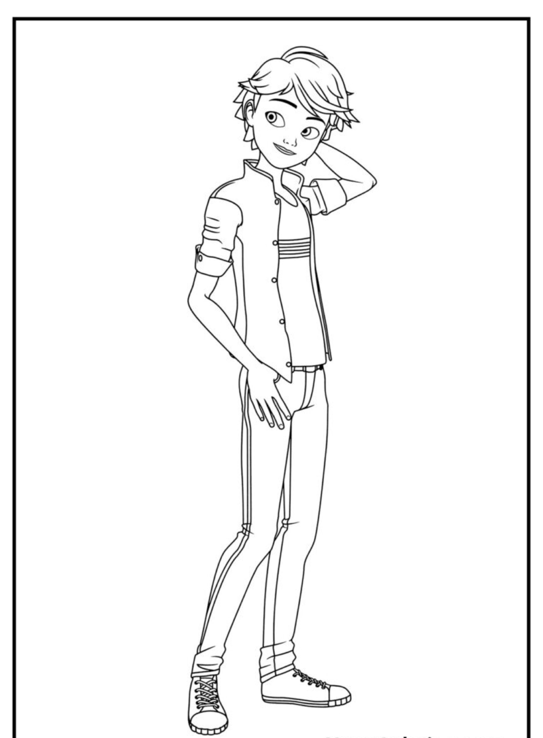 Um desenho de um adolescente posando com uma mão na cabeça, vestindo uma camisa, jeans e tênis. Perfeito para entusiastas de desenho para colorir. Para colorir.