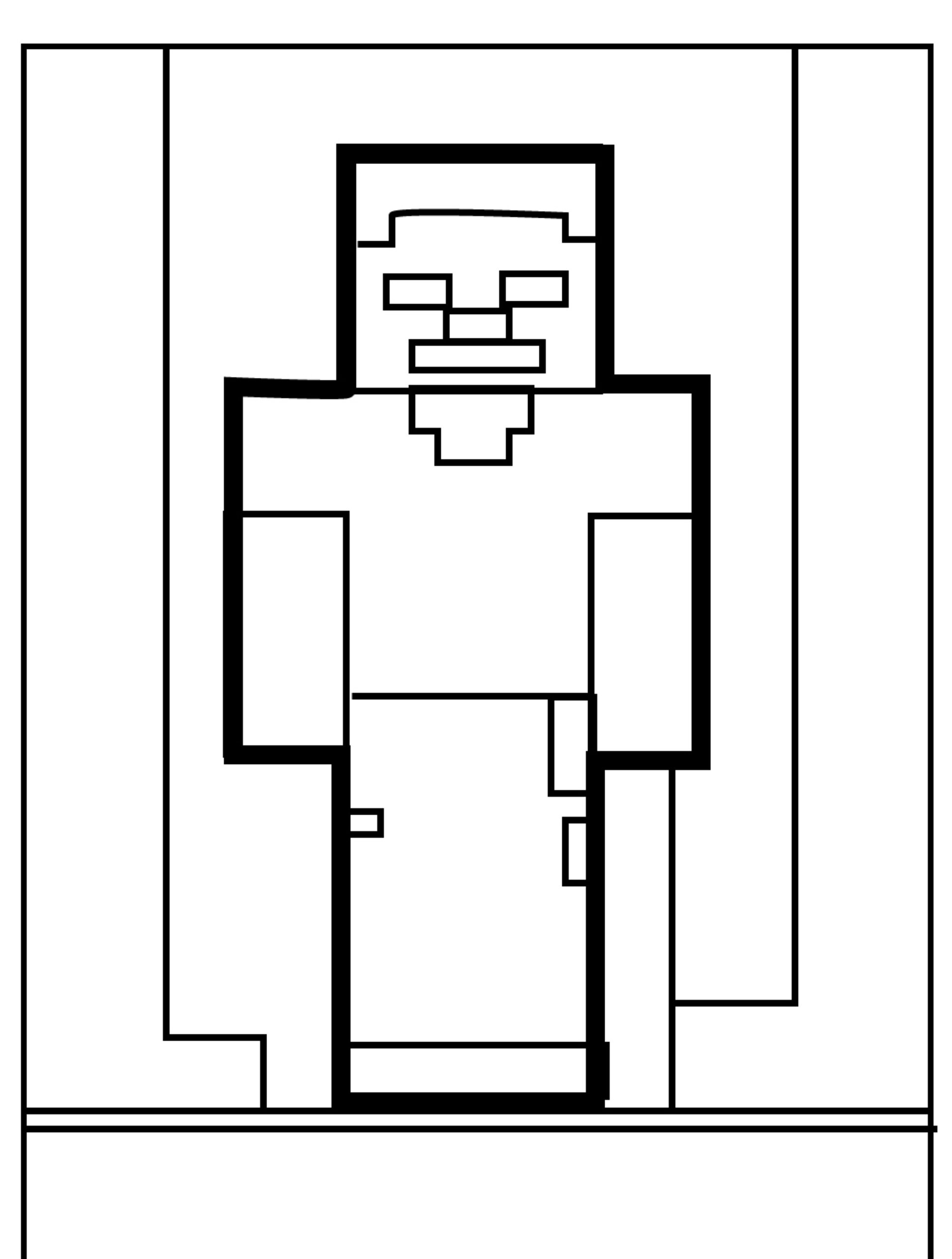 Desenho simplificado de uma figura humana em forma de bloco, lembrando um personagem do Desenho do Minecraft, pronto para colorir. Para Colorir.