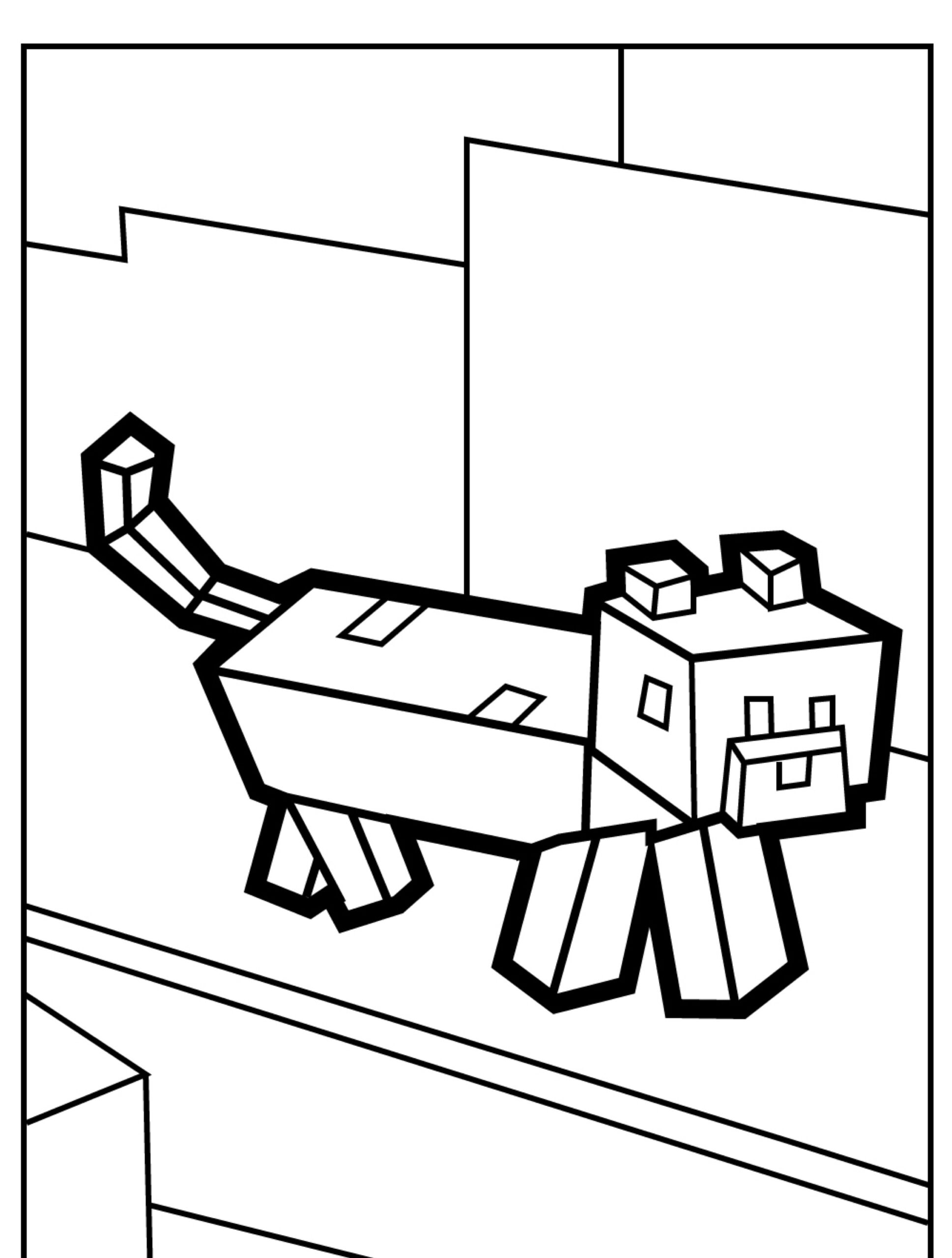 Um gato quadrado do Minecraft em uma página para colorir em preto e branco, perfeito para colorir. Aproveite essa diversão com seu desenho do Minecraft favorito! Para Colorir.