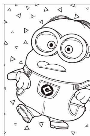 Um desenho de um personagem Minion com um fundo estampado de pequenos triângulos, perfeito para colorir. Para colorir.