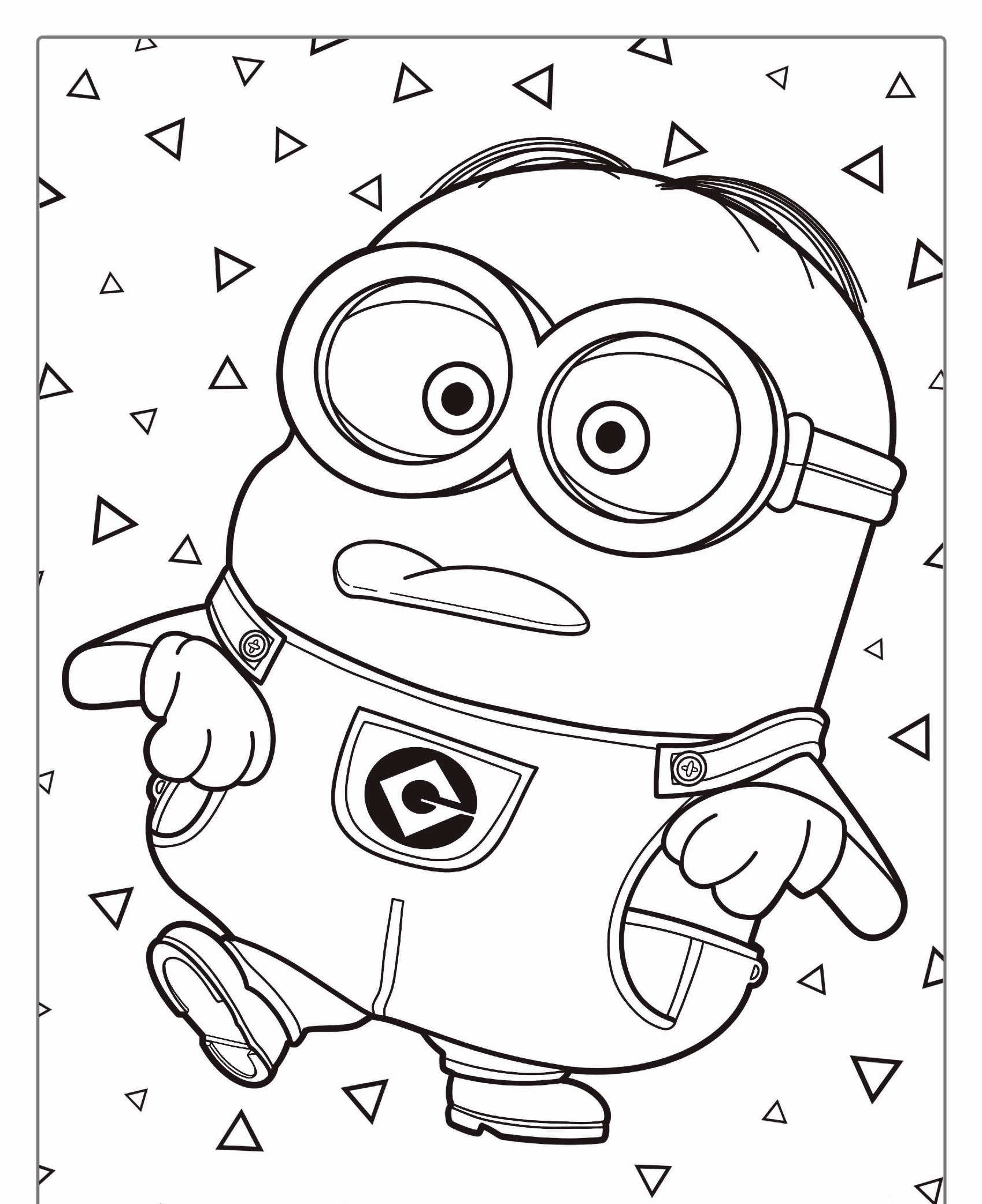 Um desenho de um personagem Minion com um fundo estampado de pequenos triângulos, perfeito para colorir. Para colorir.