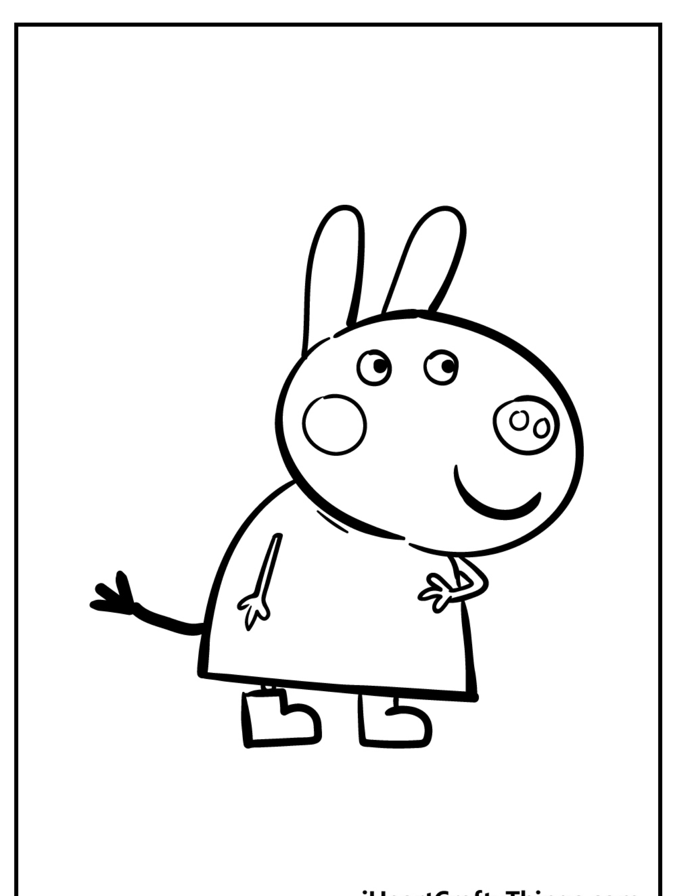 Uma imagem de desenho animado de um animal sorridente, em pé, usando sapatos, com orelhas longas e um rabo pequeno — perfeito para desenho para colorir.