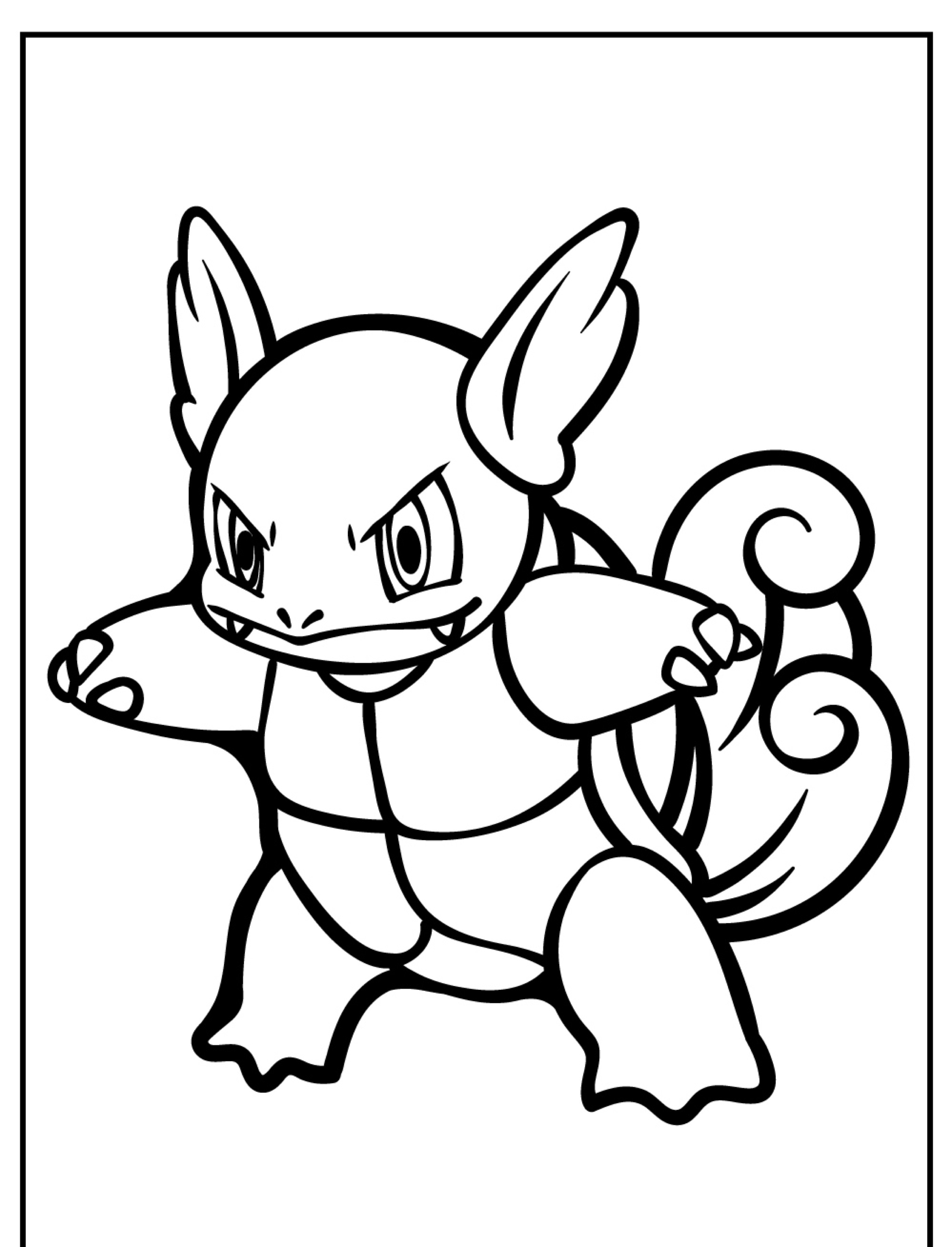 Desenho de um Blastoise furioso com os braços estendidos e em pé, pronto para a batalha — perfeito para fãs de Pokémon que procuram desenhos para colorir.