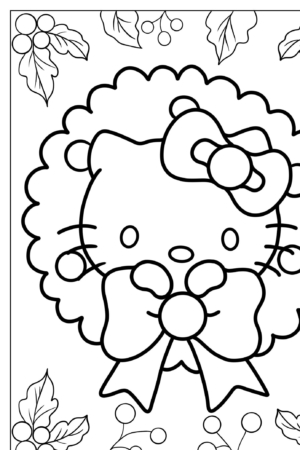 Desenhos para colorir com Hello Kitty com um laço duplo e visco.